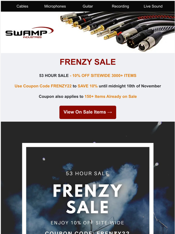 SWAMP Frenzy Sale 😎 10% Sitewide Discount 🎶🎙️🎸🔉🎹 3 Days Only