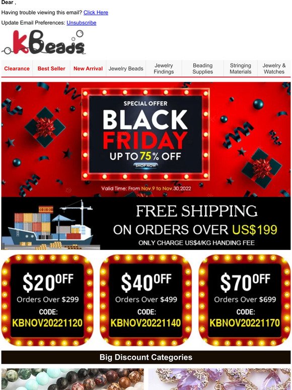 Free Shipping + Black Friday Sale! Up to 75% OFF on Beads Supplies + Free Coupons