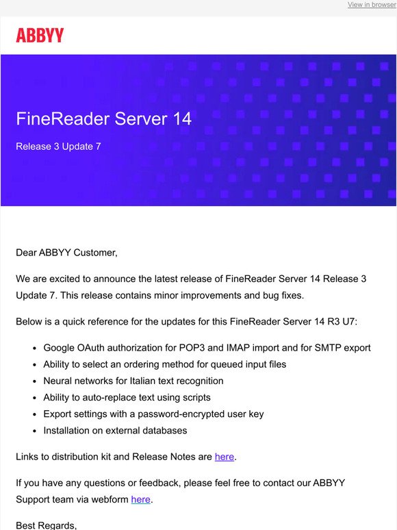 Announcing the Release of FineReader Server 14 Release 3 Update 7