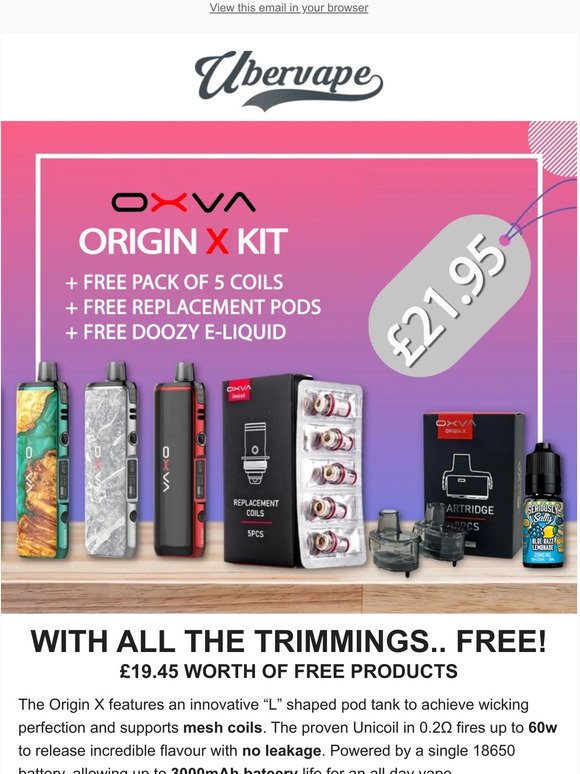 Flash Sale: FREE Coils, Pods & E-Liquid with Oxva Kit