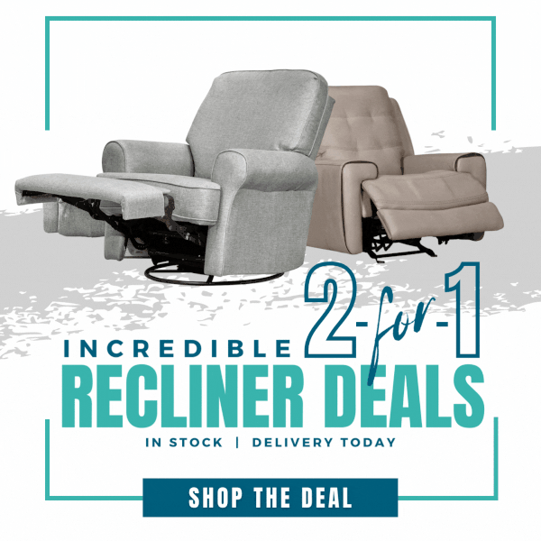 Gallery Furniture 🔔 HOT DEAL Double your comfort with 2for1 Recliners Sale! Milled
