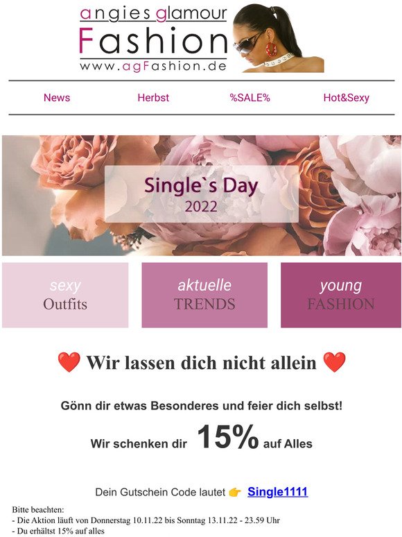 agFashion.de: 😘 Single´s Day �� - 15% auf alles!!