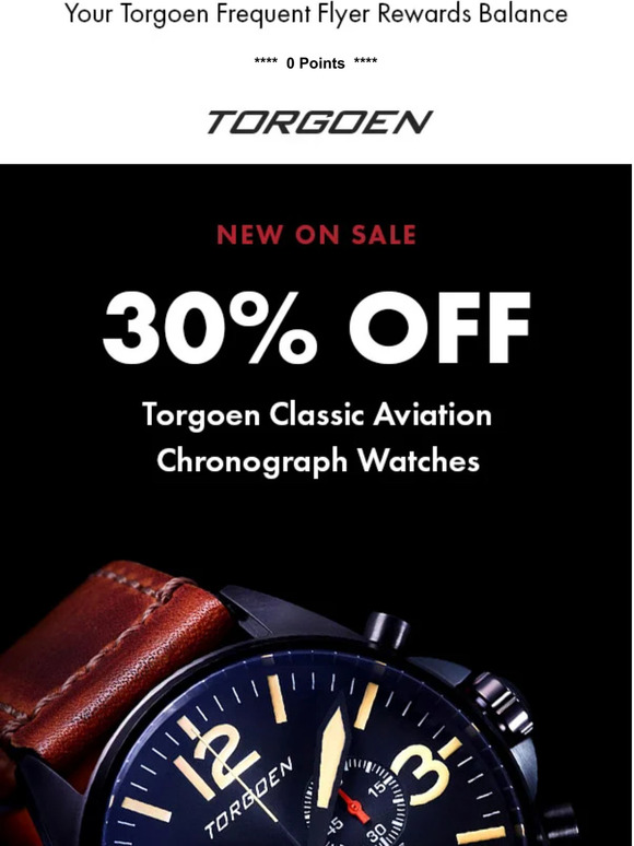 30% Off  Torgoen Classic Aviation Chronograph Watches