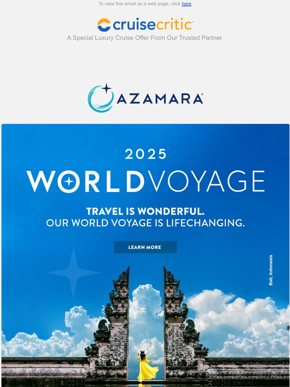 Cruise Critic Azamara Announces Their 2025 World Voyage Milled