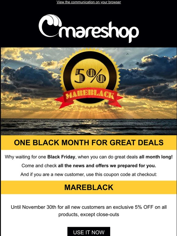 One full bargains month: with Mareshop 5% off for you