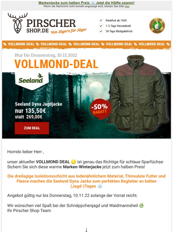 🌕 Endet heute: -50% auf Winterjagdjacke | Jetzt noch sparen!