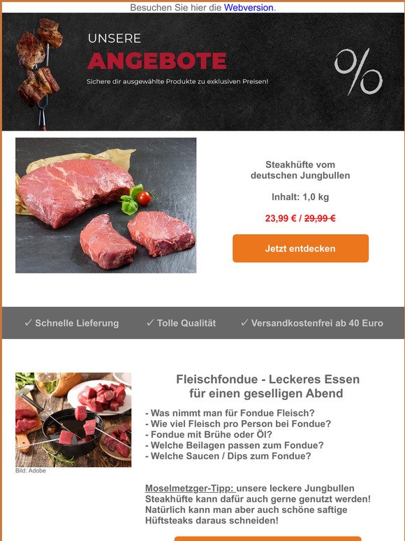 Jungbullen Steakhüfte | Moselmetzger.de