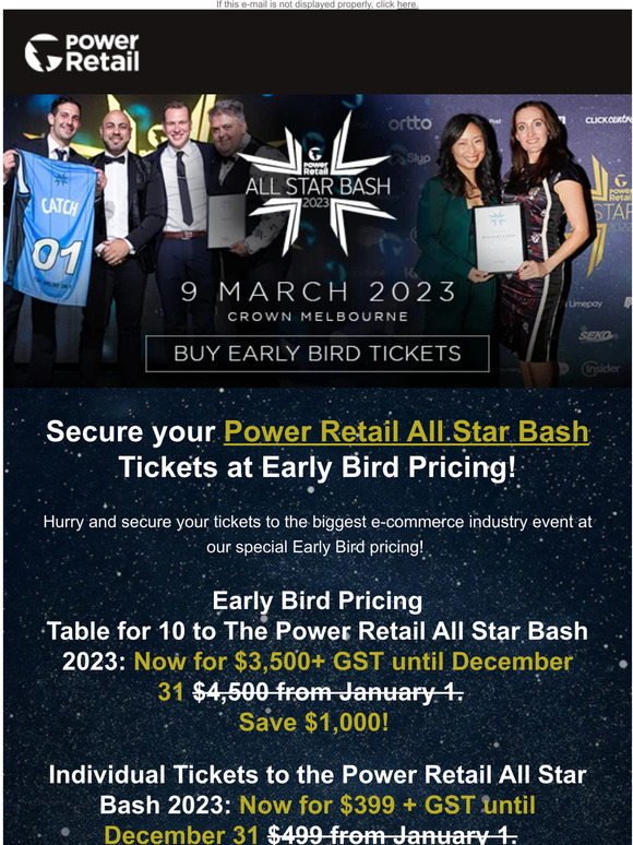 Power Retail All Star Bash Early Bird Tickets Now on Sale! Save up to