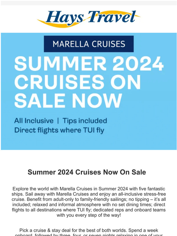 Hays Travel TUI Marella Summer 2024 Cruises On Sale Now Milled