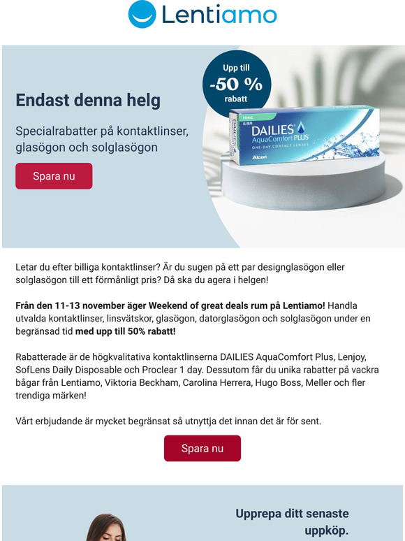 Endast denna helg: upp till 50% rabatt på kontaktlinser, glasögon, solglasögon och mycket mer! 🔥