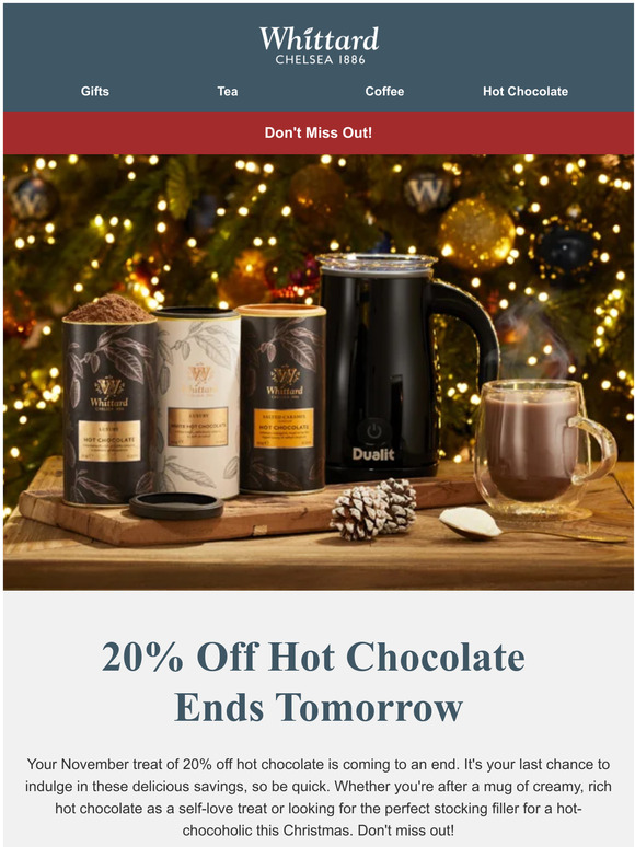 20% off Hot Chocolate Ends Soon