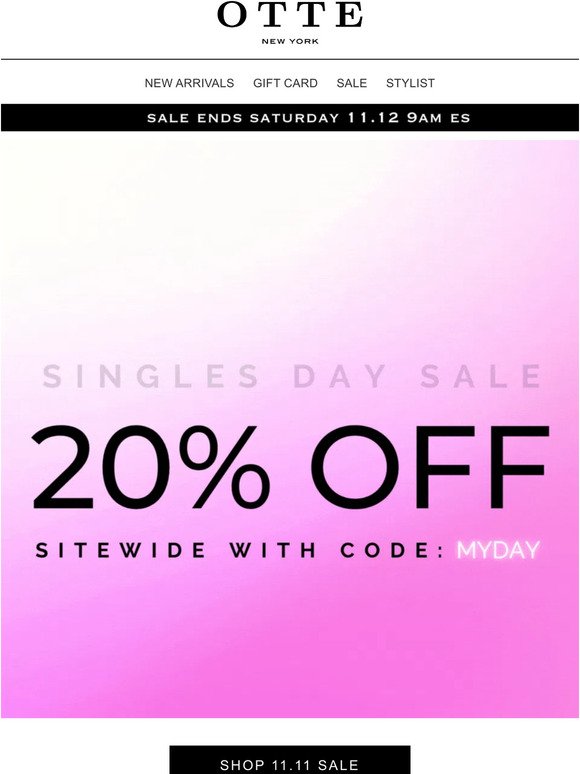 11.11 ONE DAY 20% SALE EVENT