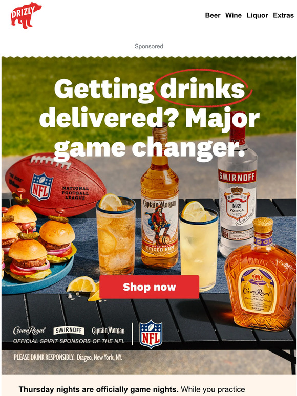 Drizly To do grab drinks for the game. Milled