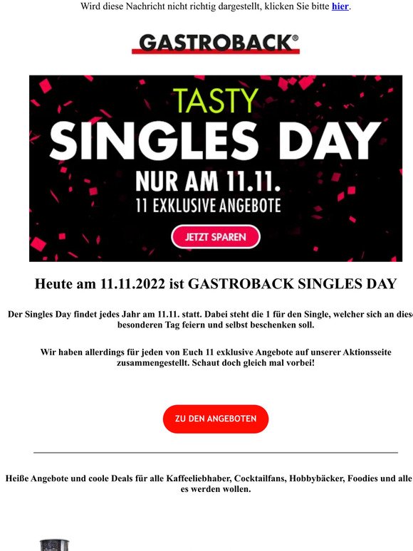 ❤️ GASTROBACK TASTY SINGLES DAY - 11 exklusive Angebote zum Verlieben ❤️