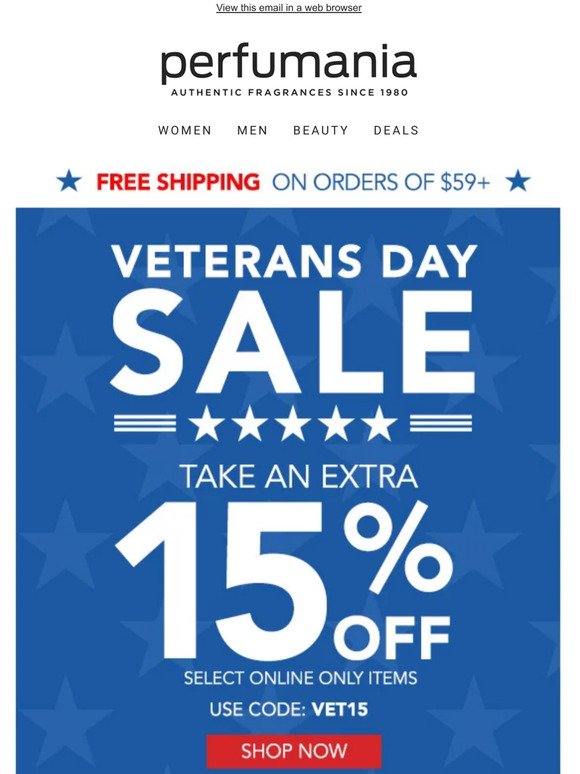 Veterans Day Special: 15% off online only items