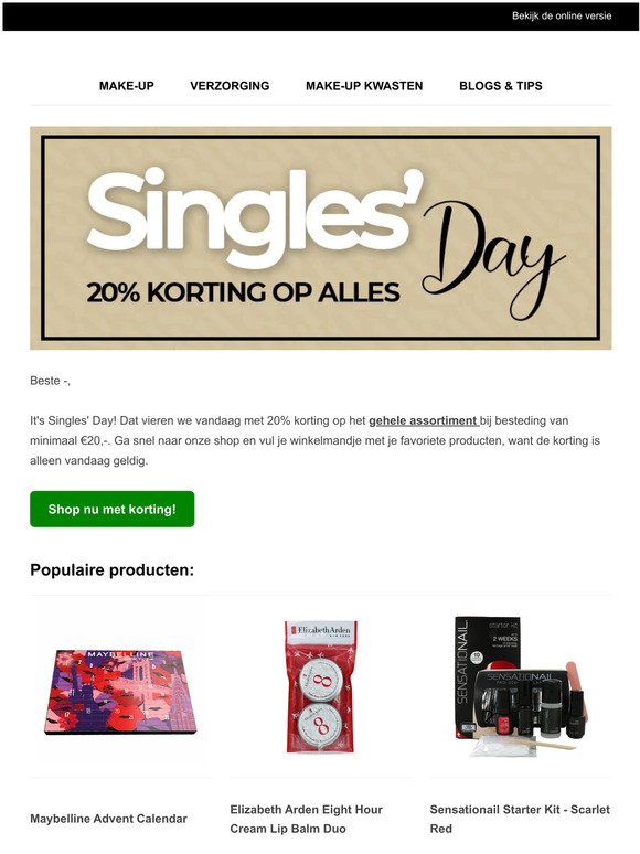 Singles' Day bij Blisso! 20% korting op het gehele assortiment