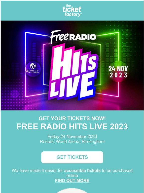The Ticket Factory 🎫 ONSALE Get your Free Radio Hits Live 2023