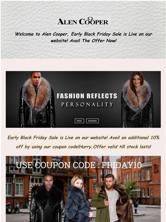 Welcome to Alen Cooper, Early Black Friday Sale is Live on our website! Avail The Offer Now!