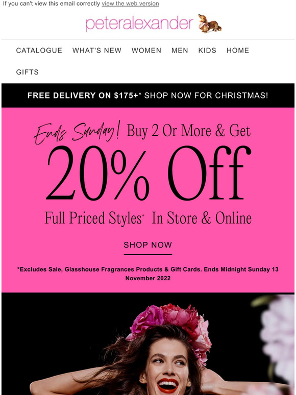 Peter Alexander New Zealand Time to pack new PJs with Buy 2 & Get 20