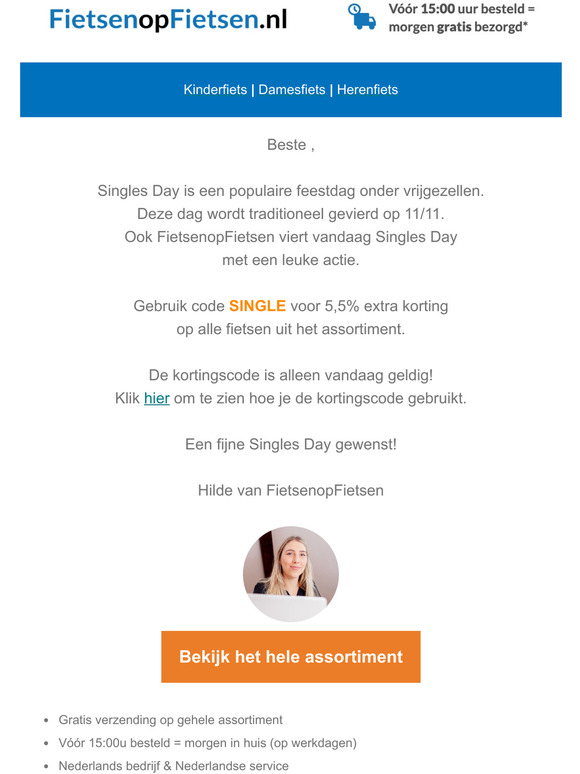 SINGLES DAY = 5,5% korting op alles, alleen vandaag!