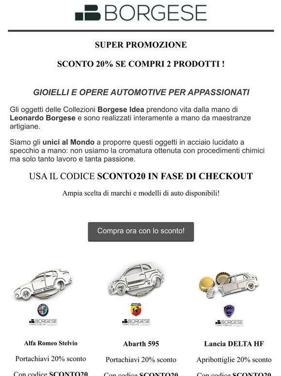 Portachiavi auto Borgese Idea: sconto 20% se ne compri due.