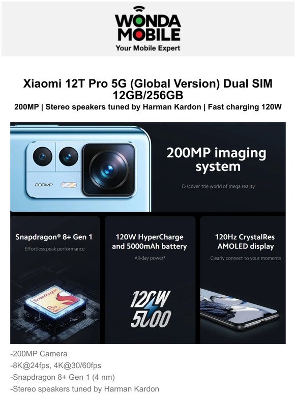😉Xiaomi 12T Pro 5G (Global Version) Dual SIM 12GB/256GB