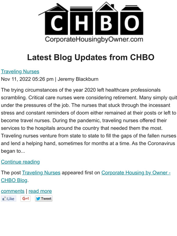 Corporate Housing by Owner - Latest Blog Updates