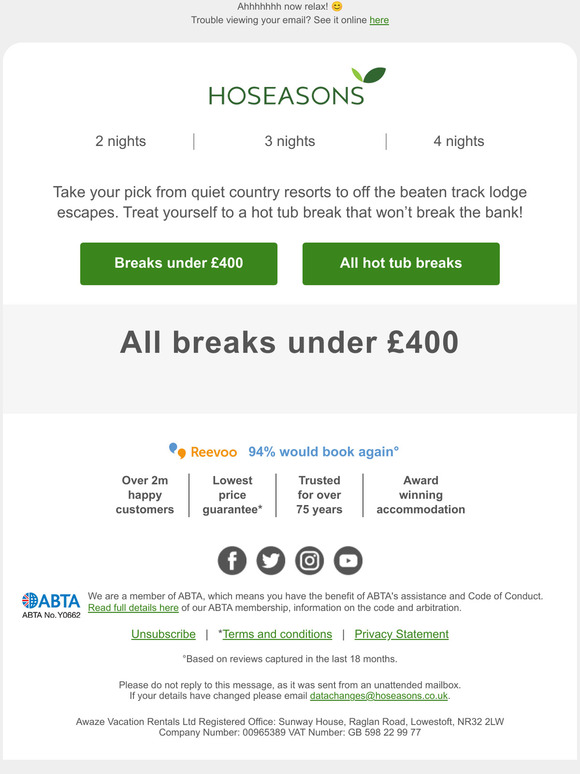 Bubbling hot tub breaks under £400