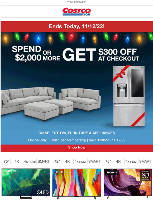 Costco ENDS TODAY! Spend 2,000+ Get 300 on Select Appliances