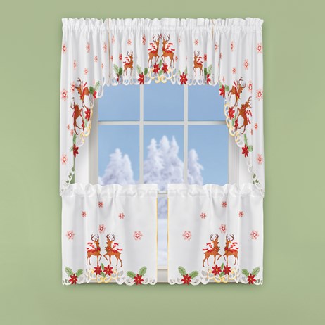 Embroidered Christmas Reindeer Window Curtains