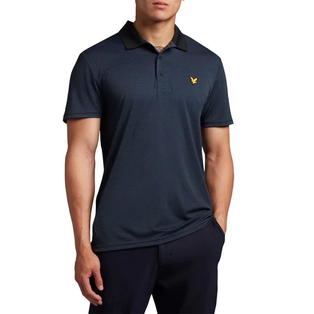 Image of Lyle & Scott Light Microstripe Polo Shirt - Dark Navy/ Jet Black