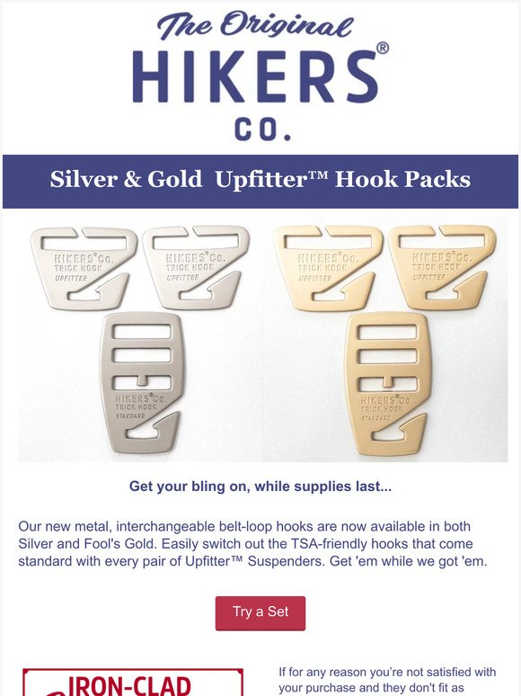 Silver & Gold metal hook packs for your Upfitter Suspenders