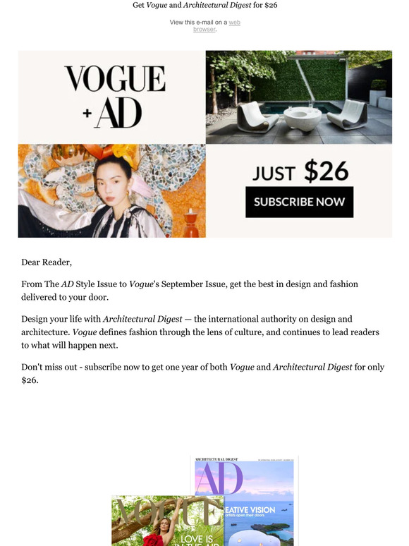 Architectural Digest Last Chance Get both Vogue and Architectural Digest for one year Milled