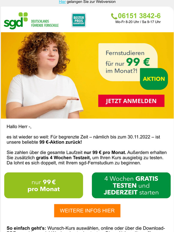Herr —, Fernstudieren für 99 € im Monat