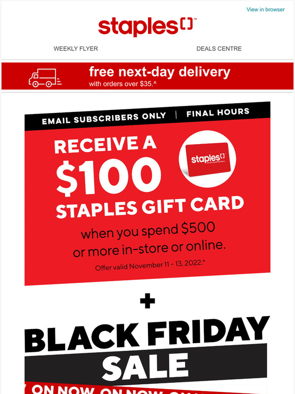 Staples Print & Marketing Last chance ⏰ Get a 100 Staples gift card