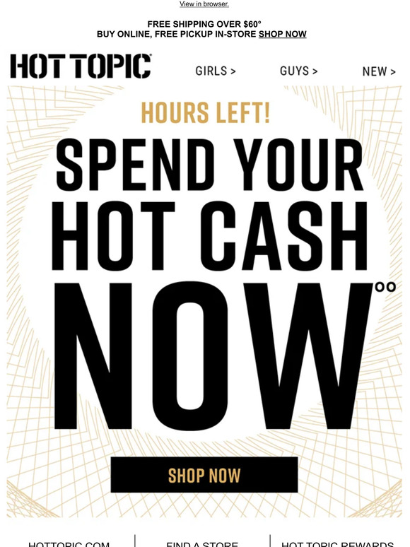 Hot Topic Hot Cash is over in HOURS Milled