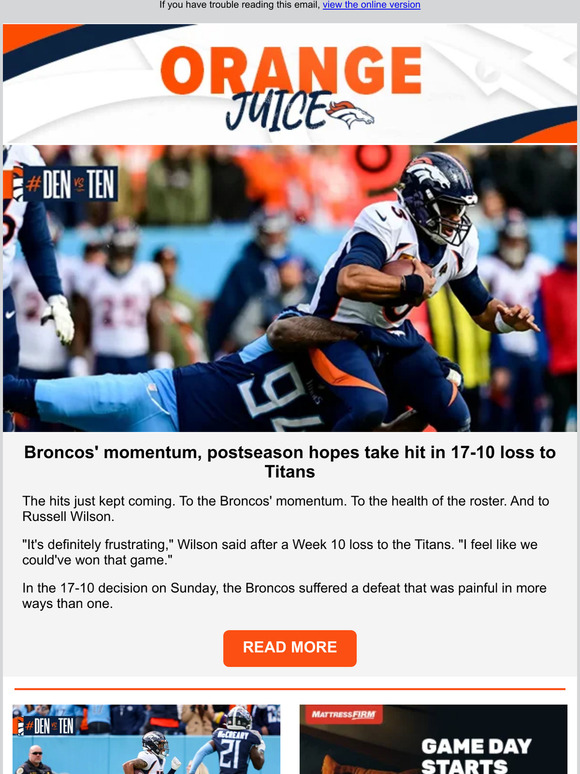 Broncos' momentum, postseason hopes take hit in 17-10 loss to Titans