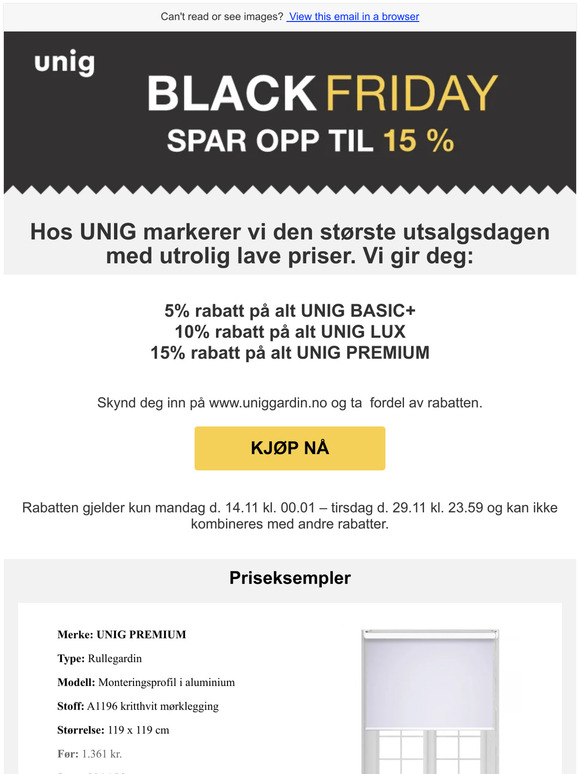 Spar opp til 15 % hos UNIG på Black Friday