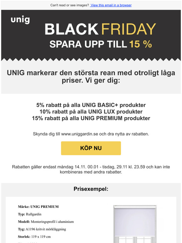 Spara upp til 15 % hos UNIG på Black Friday