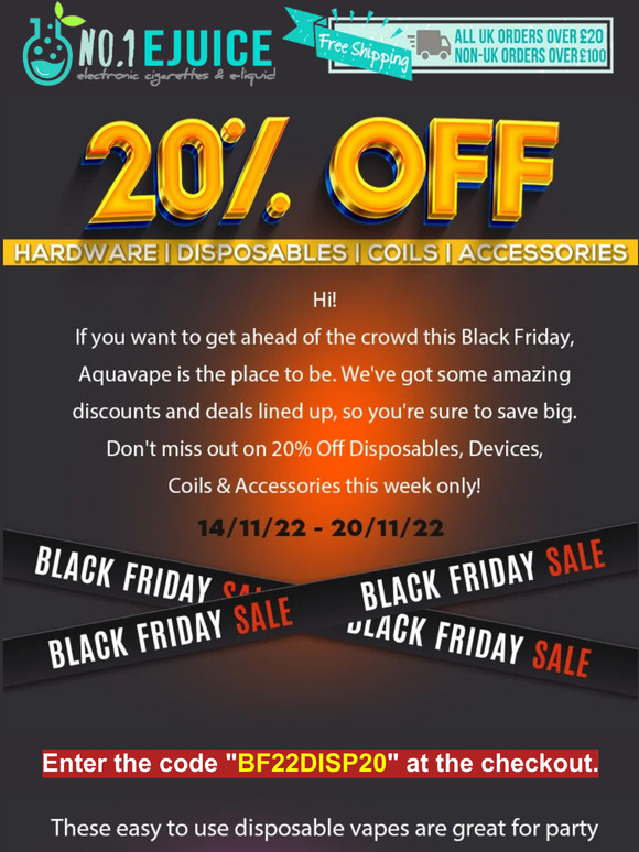 20% Off All Disposables, Kits, Coils & Accessories