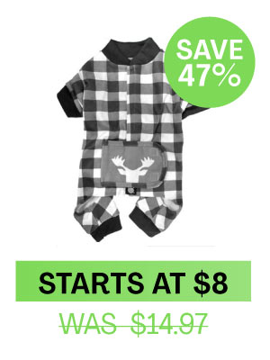 Petrageous Jackson Moose Head Dog Pajamas - Cream/Gray Checkered