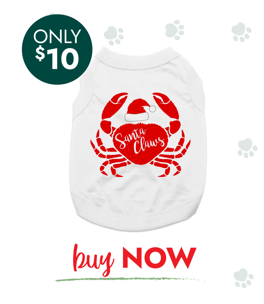 Santa Claws Holiday Crab Dog Shirt - White