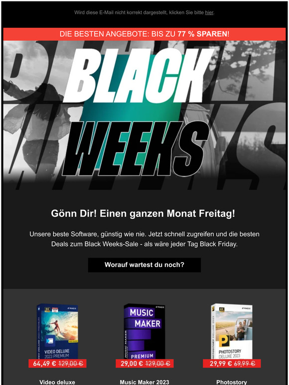 Bis zu 77 % Rabatt jetzt im großen Black Weeks Sale!