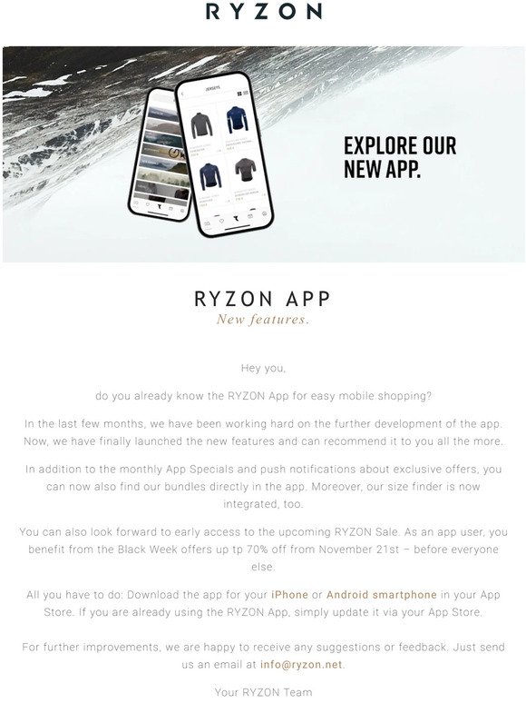 RYZON App / New features