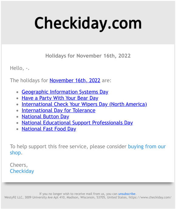 Checkidy Check Checkiday: Holidays for November 16th, 2022! 📅🎉 | Milled