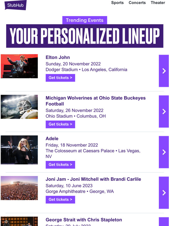 StubHub (US) Your event lineup Milled