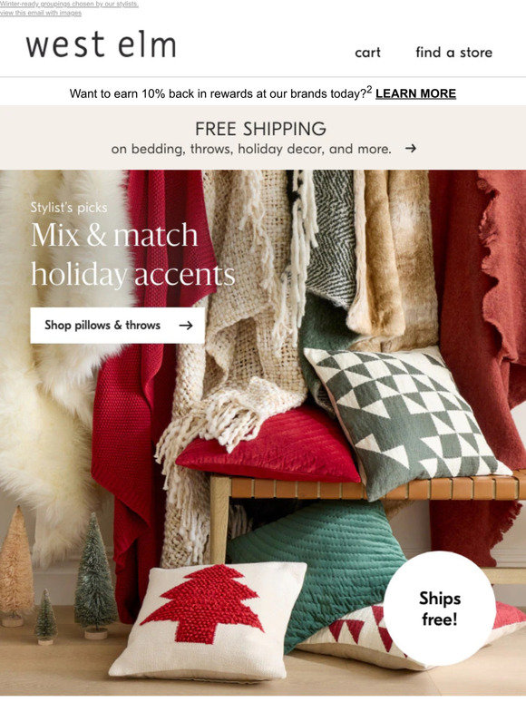 west elm Take your pick of pillows & throws Easy upgrades that all ship free! Milled
