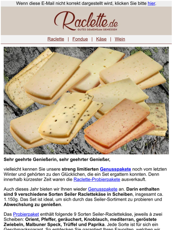 Raclettekäse 9-Sorten-Probierpaket: nur für kurze Zeit