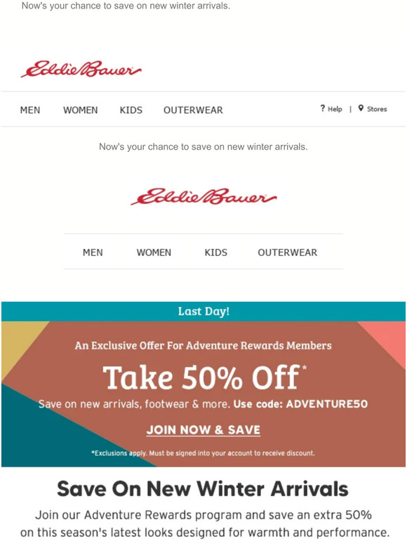 Eddie Bauer LAST DAY! Join Our Loyalty Program & Take 50 Off