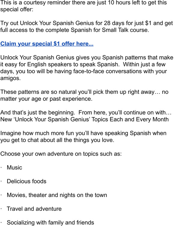 10 hours left to try out Spanish Genius for $1